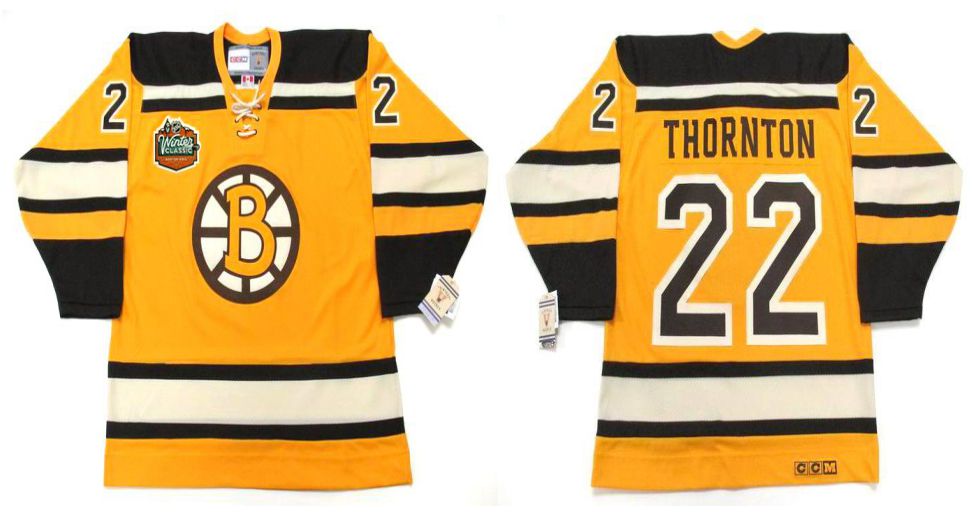 2019 Men Boston Bruins #22 Thornton Yellow CCM NHL jerseys